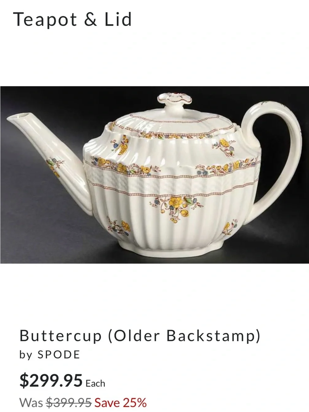 Vintage Copeland Spode Buttercup Teapot & Lid England Old Backstamp